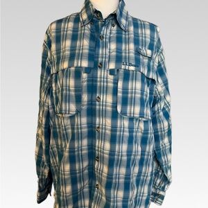 L.L. Bean Teal and White Plaid Shirt